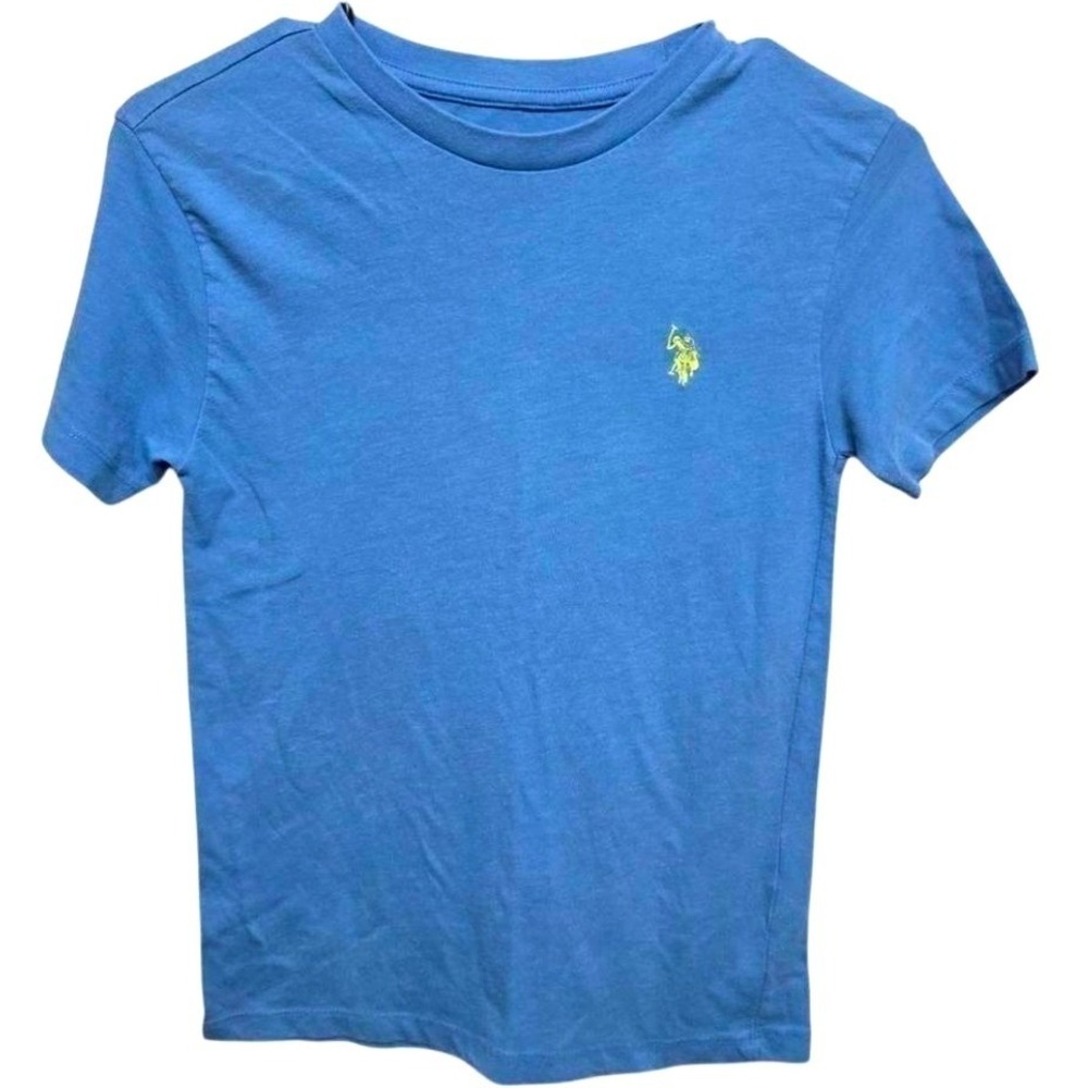 US Polo Assn Boys Blue Short Sleeve‎ Crewneck T-Shirt Yellow Logo Size L 10-12